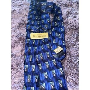 Villa Bolgheri Men's Blue Green Black Geometric Silk Woven Tie